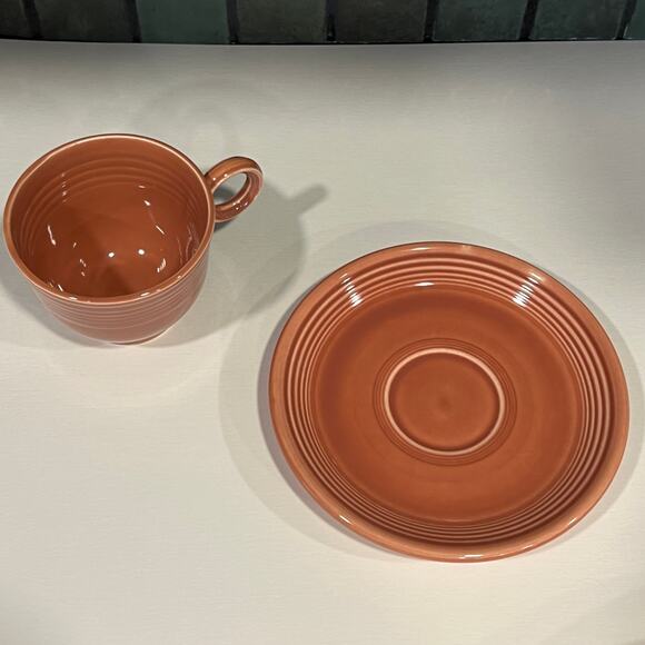 Vintage Fiestaware Fiesta HLC Ring Handle Cup & Saucer Rose - Picture 5 of 7